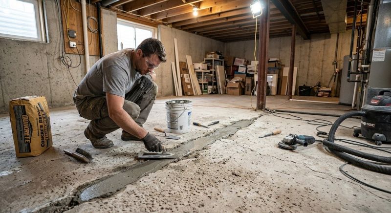 Cracked Basement Floor Repair in Newtown, CT